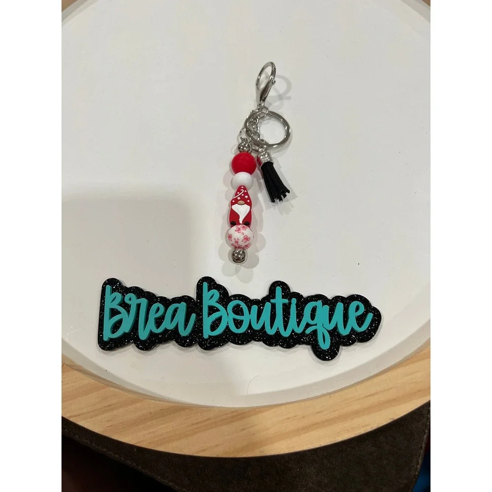Gnome Red Bow Silicone Bead Lobster Clasp‎ Keychain Purse Charm
